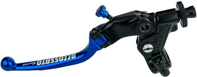 Accossato clutch control folding lever, Blue colour, with hose clamp in titanium colour, 24 mm, RST