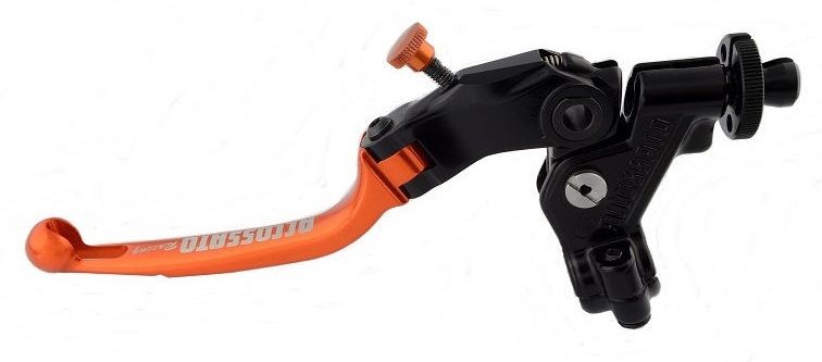 Accossato clutch control folding lever, Orange colour, with hose clamp in titanium colour, 24 mm, RST