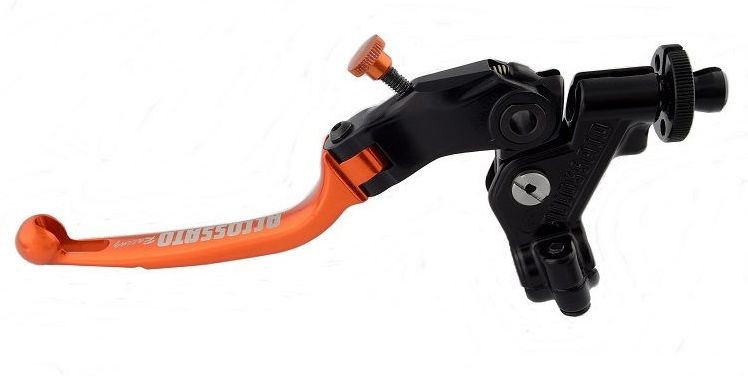 Accossato clutch control folding lever, Orange colour, with hose clamp in titanium colour, 29 mm, RST