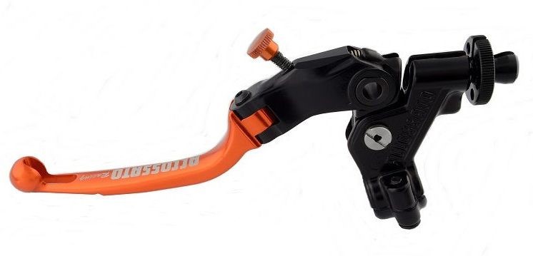 Accossato clutch control folding lever, Orange colour, with hose clamp in titanium colour, 32 mm, No RST