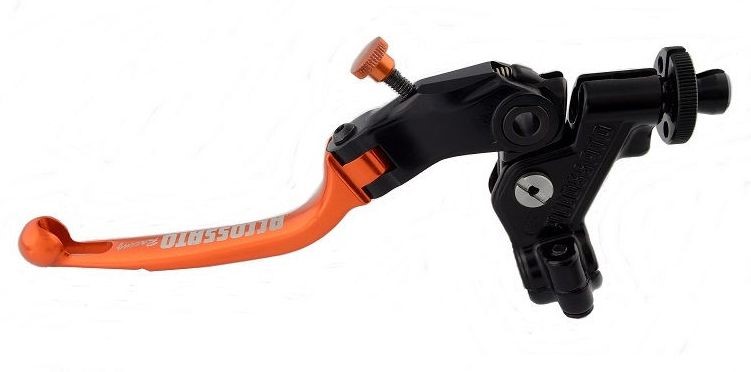 Accossato clutch control folding lever, Orange colour, with hose clamp in titanium colour, 34 mm, RST
