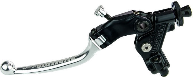 Accossato clutch control folding lever, Silver colour, with hose clamp in titanium colour, 24 mm, No RST