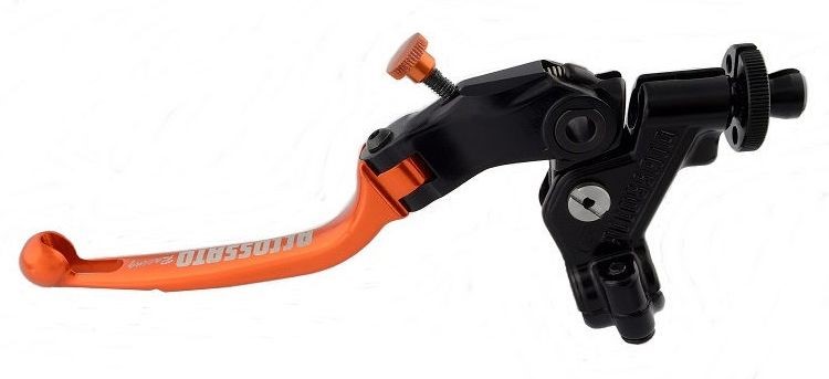 Accossato clutch control folding lever, with switch and mirror holder included, Orange colour, 24 mm, No RST