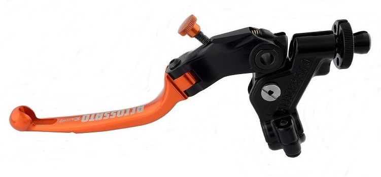 Accossato clutch control folding lever, with switch and mirror holder included, Orange colour, 24 mm, RST