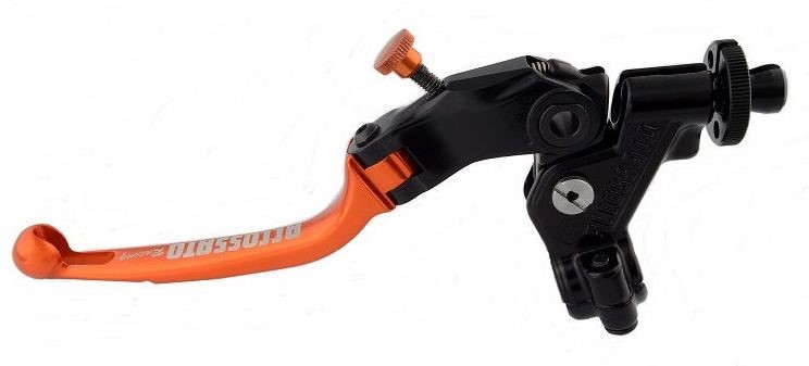 Accossato clutch control folding lever, with switch and mirror holder included, Orange colour, 29 mm, No RST