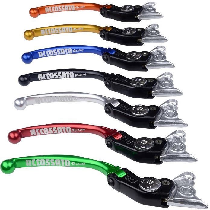 Accossato adjustable folding brake lever for master cylinders, Color: Blue, Type: Long lever, Options:  RST | LV009B-L-RST - Webike Thailand