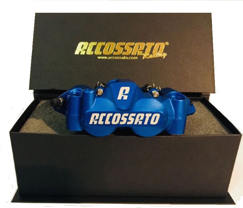 Accossato forged monoblock brake caliper Right, 108 mm, aluminium-made pistons - racing Blue coating - brake pads ZXC included