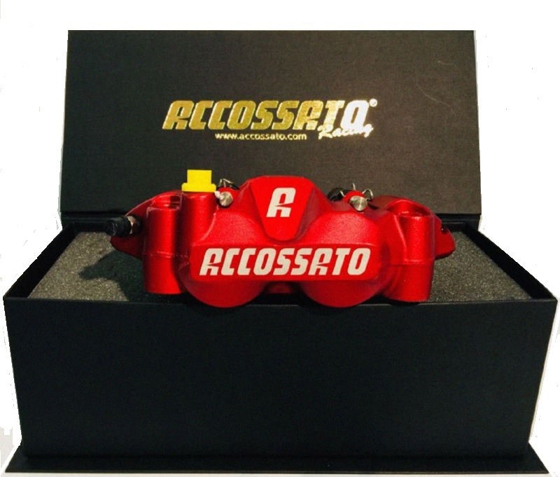 Accossato forged monoblock brake caliper Right, 108 mm, aluminium-made pistons - racing Red coating - brake pads ZXC included
