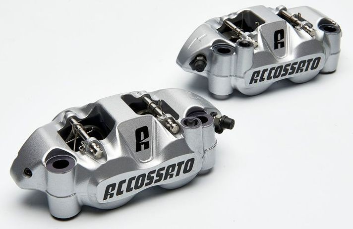 Accossato forged monoblock brake caliper Right, 108 mm, aluminium-made pistons - racing Silver coating - brake pads ZXC included