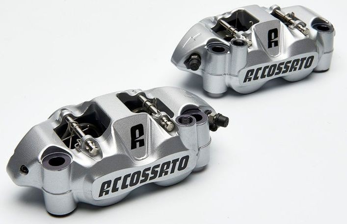 Accossato forged monoblock brake caliper set, 108 mm, aluminium-made pistons - racing Silver coating - brake pads ST included