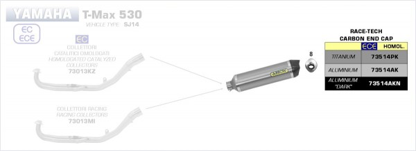 HOMOLOGATED RACE-TECH ALUMINIUM SILENCER WITH CARBON END CAP FOR ARROW COLLECTOR - Webike Thailand