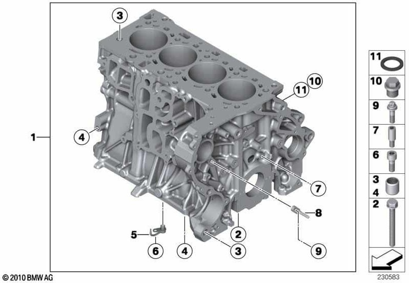 BMWピストン付きの本物のシリンダークランクケース（11110494285）| 11110494285