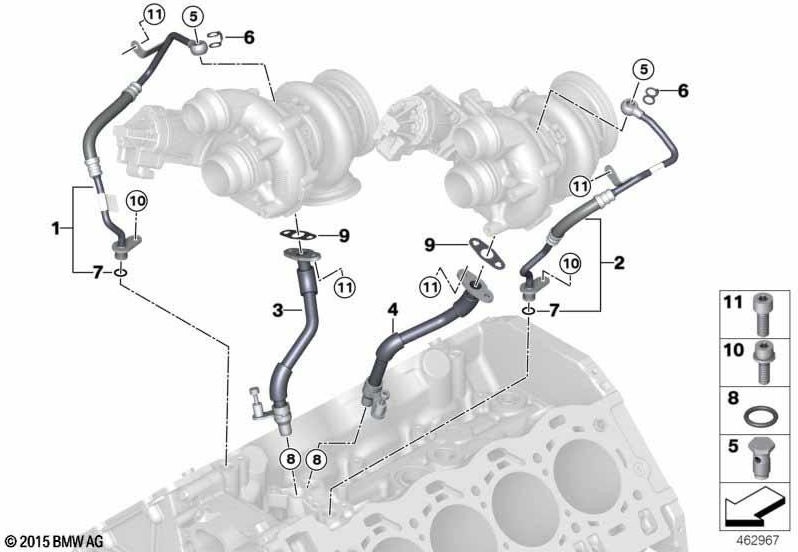 BMW本物のオイルフローケーブルターボチャージャーシル。 1-4（11427934654）| 11427934654