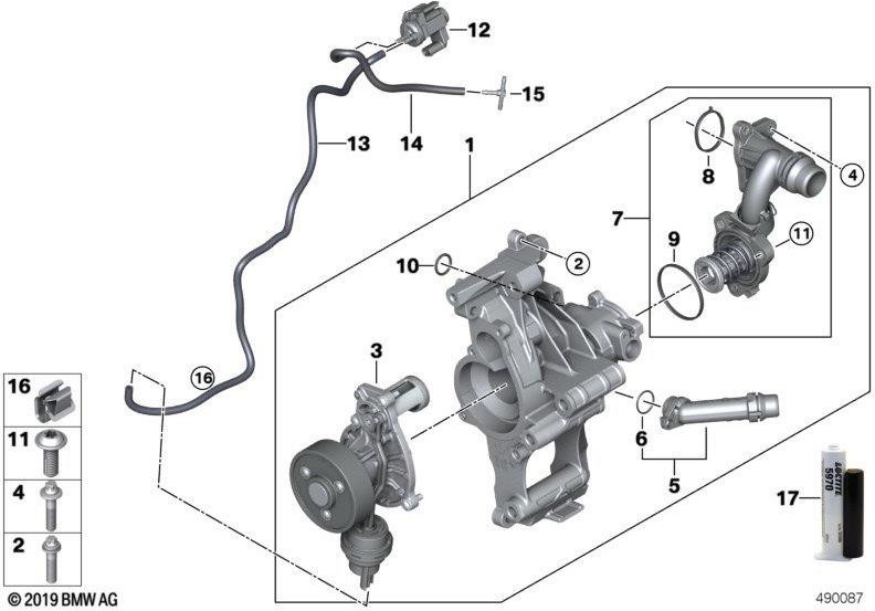 BMW純正クーラントポンプ/キャリア付きサーモスタット（11518591718）| 11518591718