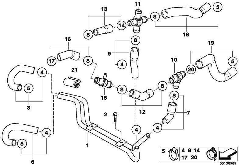 BMW本物のクーラントホースミニ（17127518502）| 17127518502
