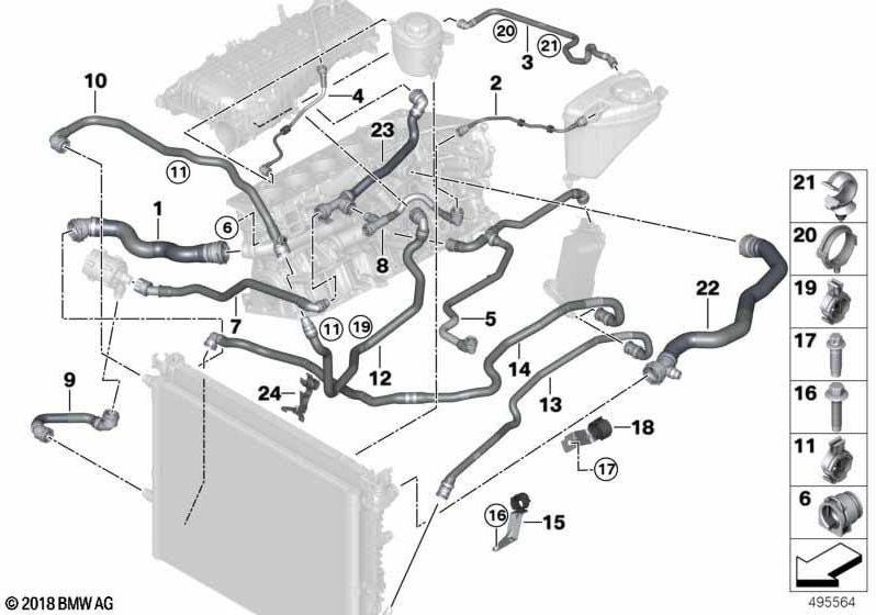 BMW純正ホースクーラントクーラーエンジン（17128602871）| 17128602871
