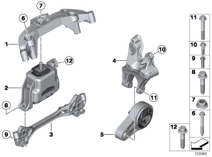 Rubber Bearing Mini（22116783094）を備えたBMW本物のホルダー| 22116783094