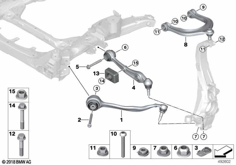 右にゴム製のベアリングを備えたBMW純正TenschStreb（31106878074）| 31106878074