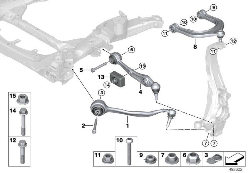 右にゴム製のベアリングを備えたBMW純正Querlenker（31106878082）| 31106878082