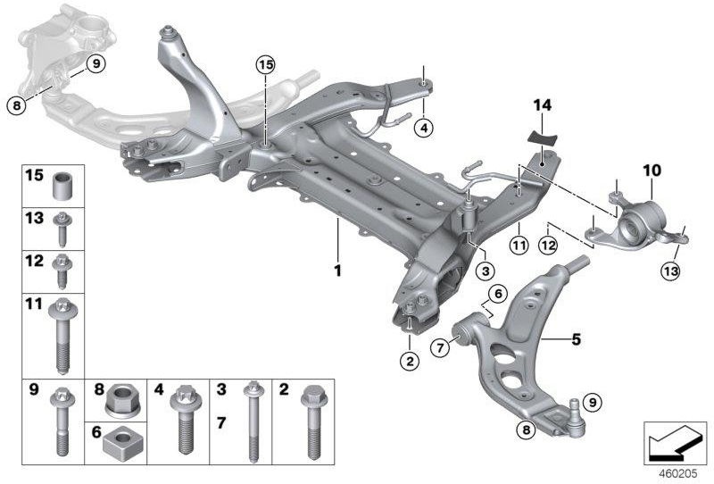右にゴム製のベアリングを備えたBMW純正Querlenker（31126879844）| 31126879844