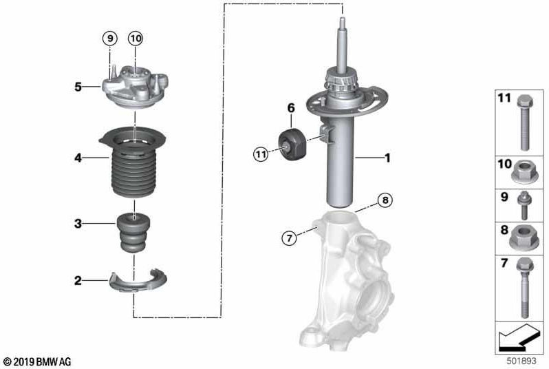 BMW純正Federbein Front Right（31316888496）| 3131688496