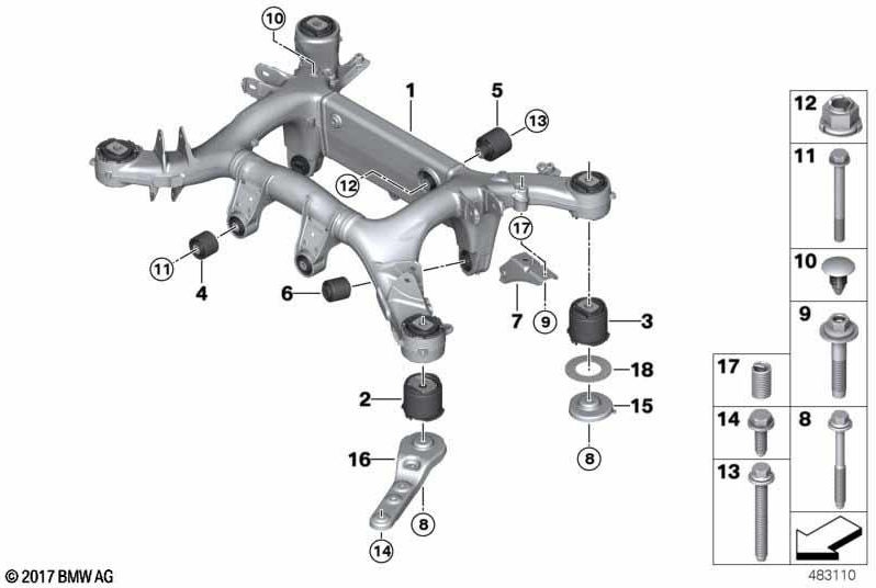 BMW背面にある本物のゴム製ベアリング（33318091624）| 33318091624