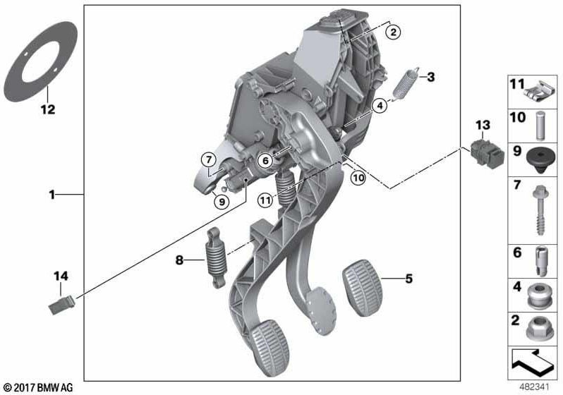 ステンレススチールインサート付きBMW本物のペダルコーティング（35216888759）| 3521688759