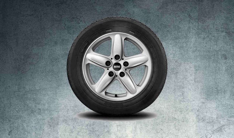 BMW本物のミニアルフェルジ5スターシングルスポークR122 6.5J X 16 ET 46シルバーフロントアクスル /リアアクスルミニR60 R61 | 36109803720