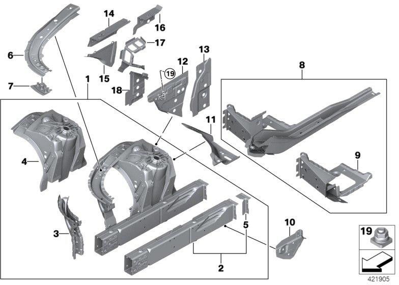 BMW本物のネジ接続フロントウォール左（41007412955）| 41007412955