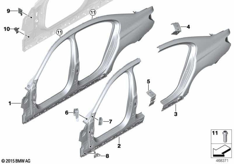 左側のBMW本物のサイドフレーム（41007413121）| 41007413121