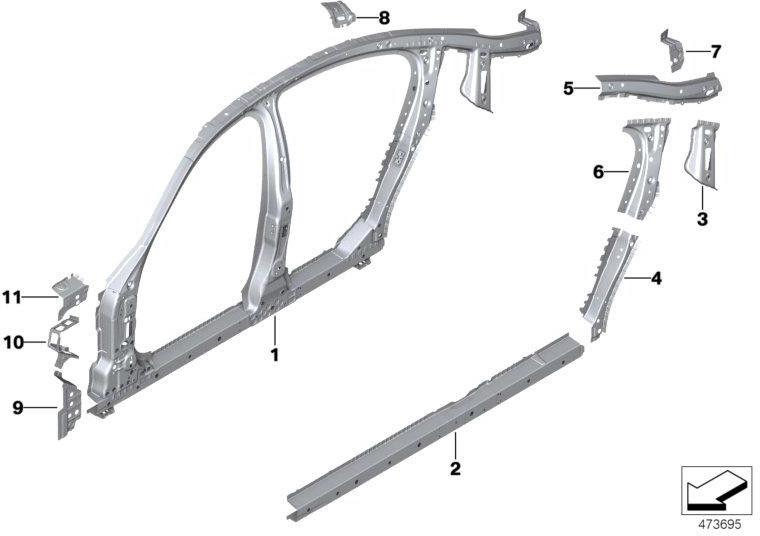 BMW左側の本物の補強屋根フレーム（41007437471）| 41007437471