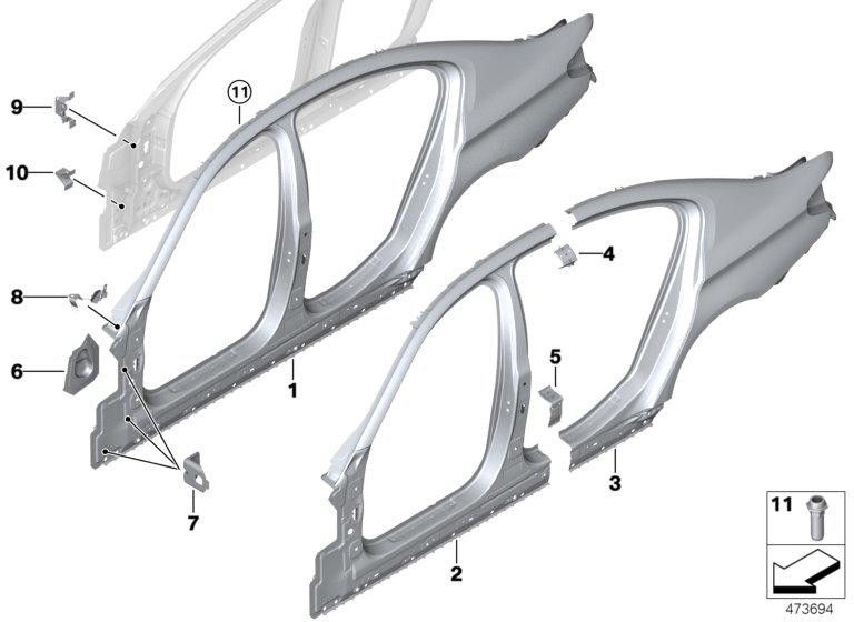 BMW右上の本物のホルターサイドウォール（41007437508）| 41007437508