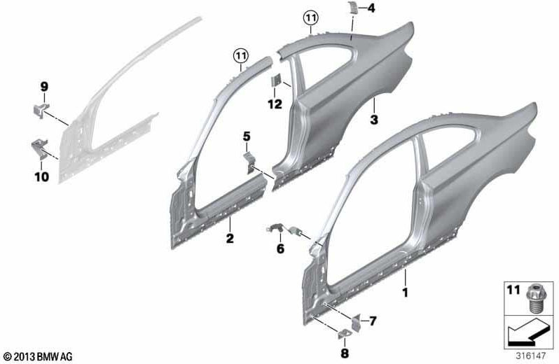 BMW右側の本物のAピラー（41008069380）| 41008069380