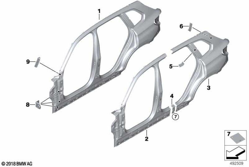 BMW左側の本物の強化シートCピラー（41009492931）| 41009492931