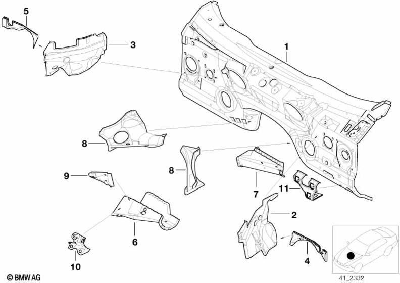 BMW本物の前壁ベース（41138196484）| 41138196484