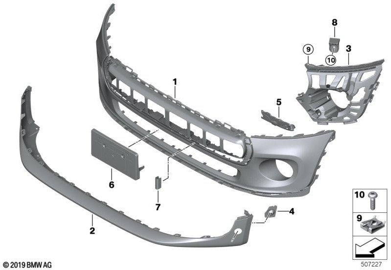 BMWフロントクーパーSE PDC（51115A23754）の本物のクラッディングバンパー| 51115A23754