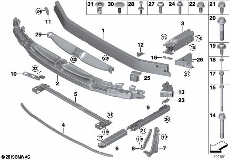 BMW本物の衝突キャリアサイドUS（51117414353）| 51117414353