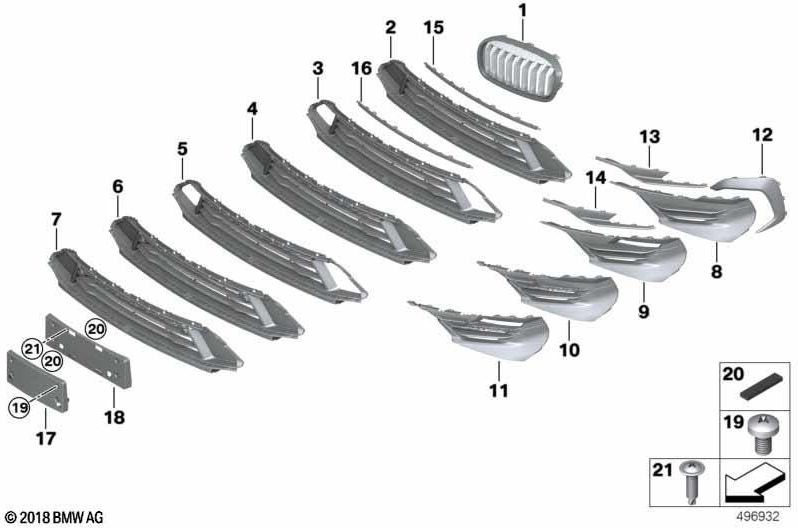 左行の側面にあるBMW本物のグリッド（51117475701）| 51117475701