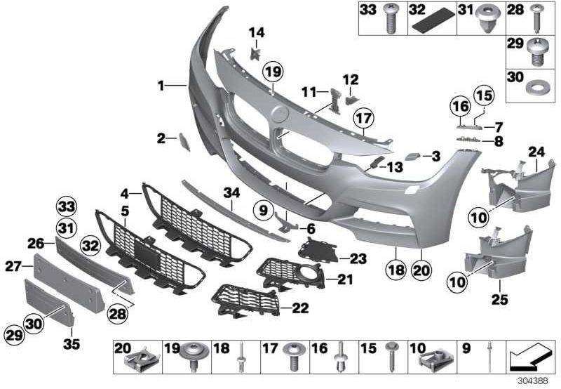 BMW本物のグリルバンパーフロント右M NSW LED 3シリーズ（51118062632）| 51118062632