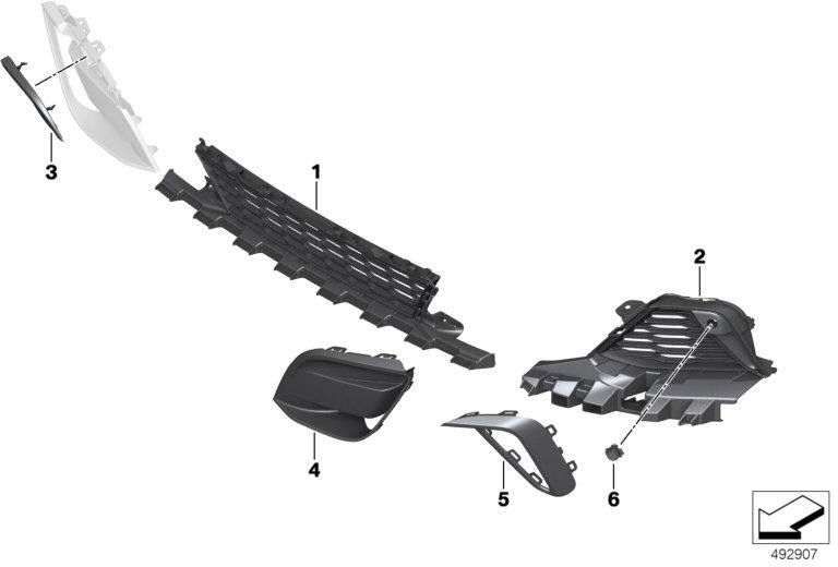 BMW本物のグリッドエアインテーク閉鎖右（51118069772）| 51118069772