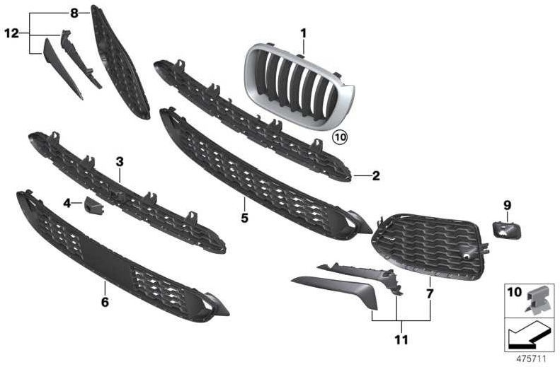 SIDE OPEN MPA X4（51118073668）のBMW本物のグリッド| 51118073668