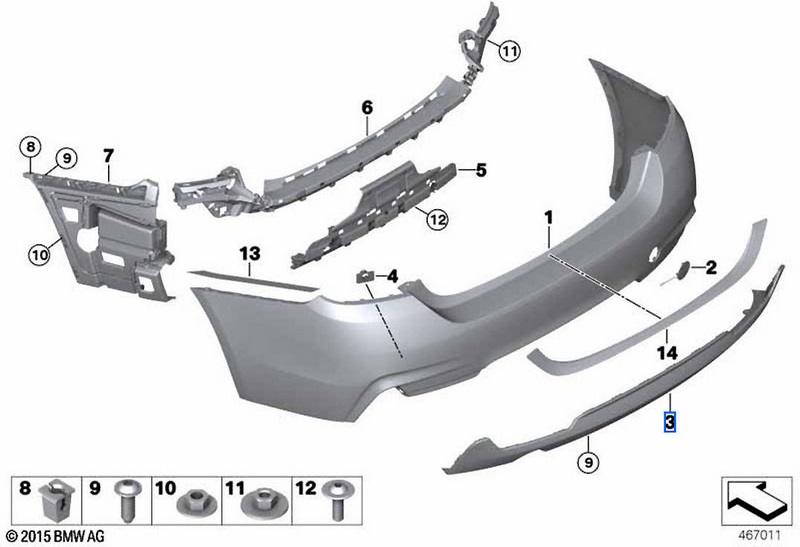BMW純正Mパフォーマンスブレンドバンパー2シリーズF32 F33 F36の後ろに| 51128077093