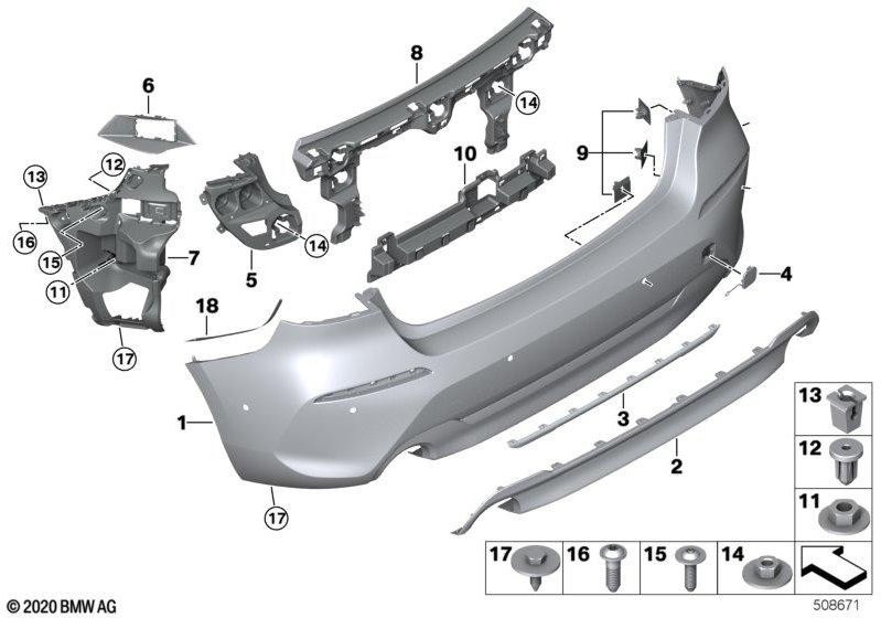 BMW純正クラッディング後ろのトラップを押す。 PDC/PMA（51129464570）| 51129464570