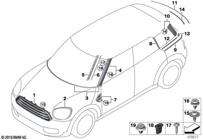 BMW左側の本物の絞りCピラー（51137390189）| 51137390189