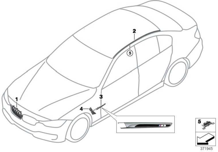 BMW本物の空気保護装飾グリル右M3 3シリーズ（51138056072）| 51138056072
