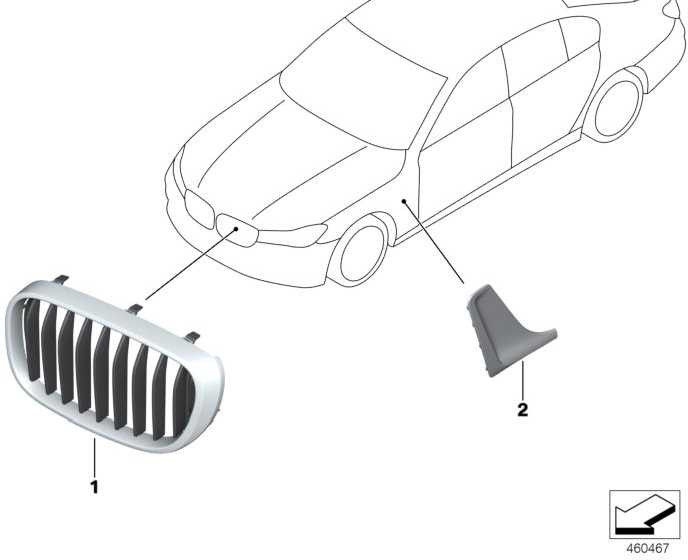 BMW本物のZiergitter Front Left M 7シリーズ（51138065539）| 51138065539