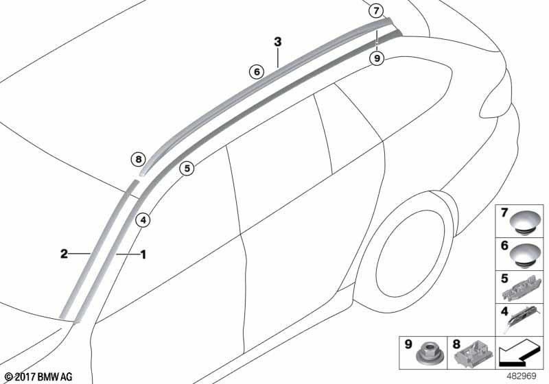 BMW純正屋根の手すりハイ - グロスブラック左（51138065957）| 51138065957