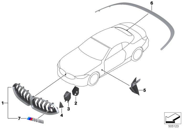 BMW本物のエンブレムZiergitter Front Left M8コンペティション（51138469499）| 51138469499