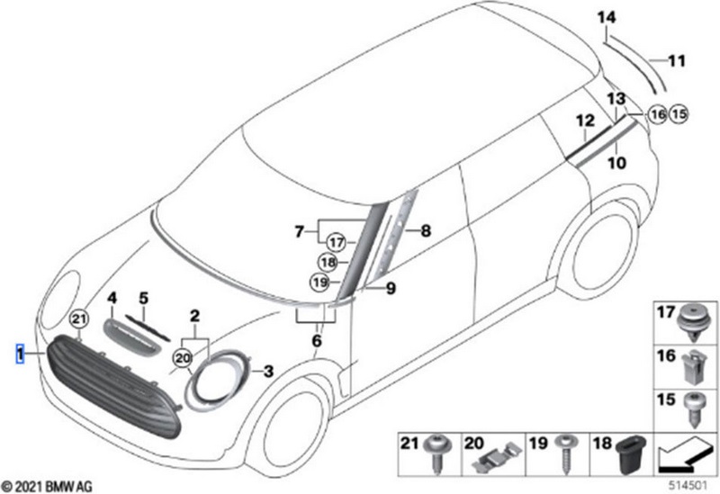 BMW純正Ziergitterフロントフラップ（JCW /ブラックライン）（51138739283）| 51138739283