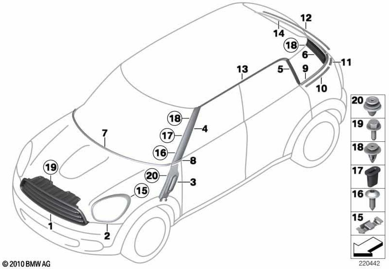 BMW右側の本物の絞りA-pillar（51139801510）| 51139801510